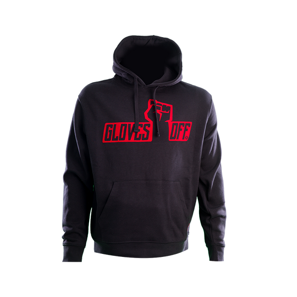 AUTHENTIC BLACK HOODIE WITH RED ICONIC LOGO Gloves Off