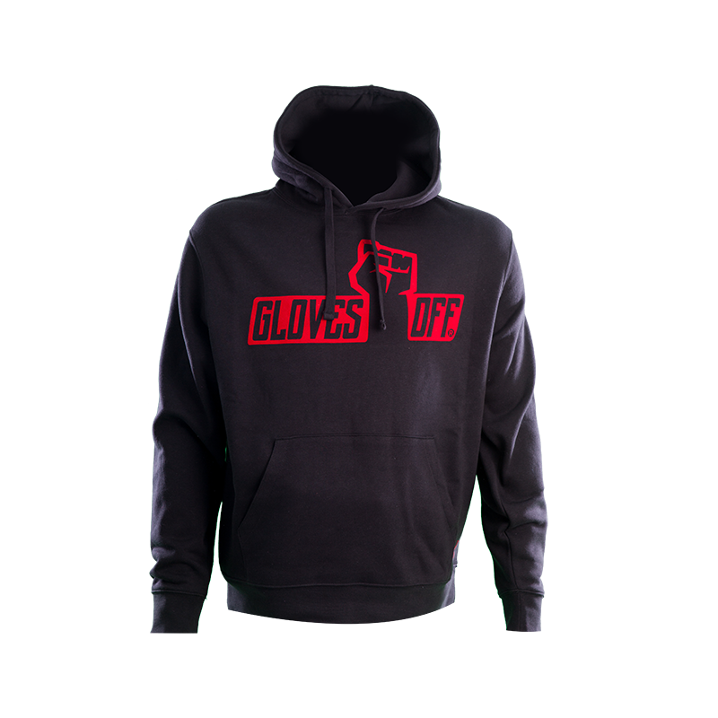 AUTHENTIC BLACK HOODIE WITH RED ICONIC LOGO