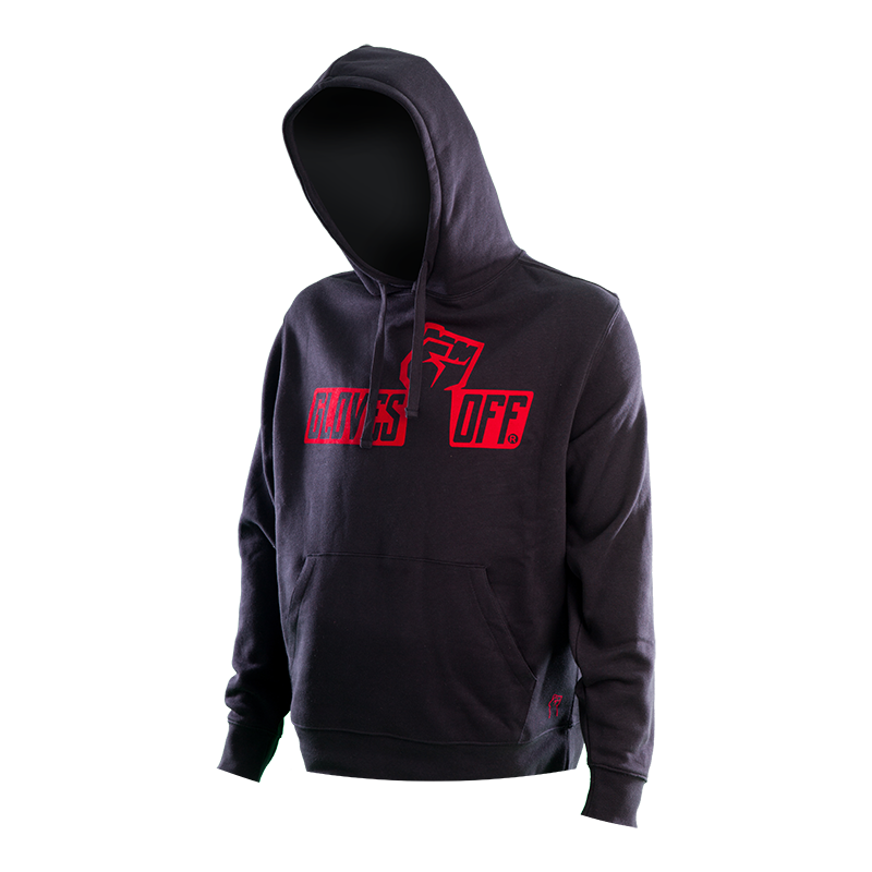 AUTHENTIC BLACK HOODIE WITH RED ICONIC LOGO
